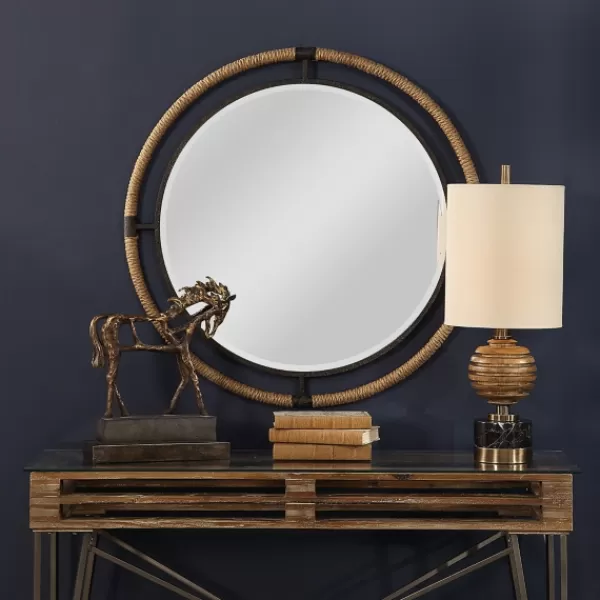 Decorative Mirrors-Kirkland's Home Natural Rope And Black Metal Round Wall Mirror