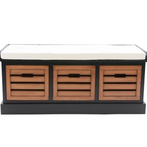 Benches & Ottomans-Kirkland's Home Natural Rustic Crate Upholstered Storage Bench White