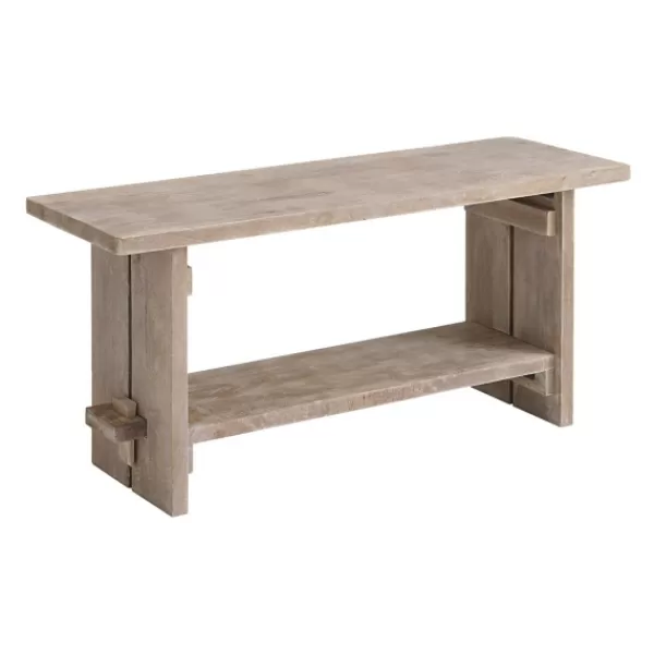 Benches & Ottomans-Kirkland's Home Natural Rustic Whitewashed Mango Wood Bench Tan