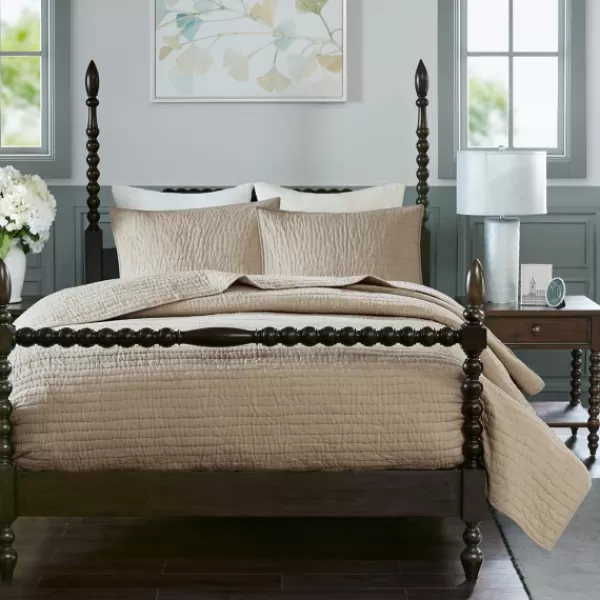 Bedspreads & Coverlets-Kirkland's Home Natural Serene Quilted 3-Pc. King Coverlet Set Tan