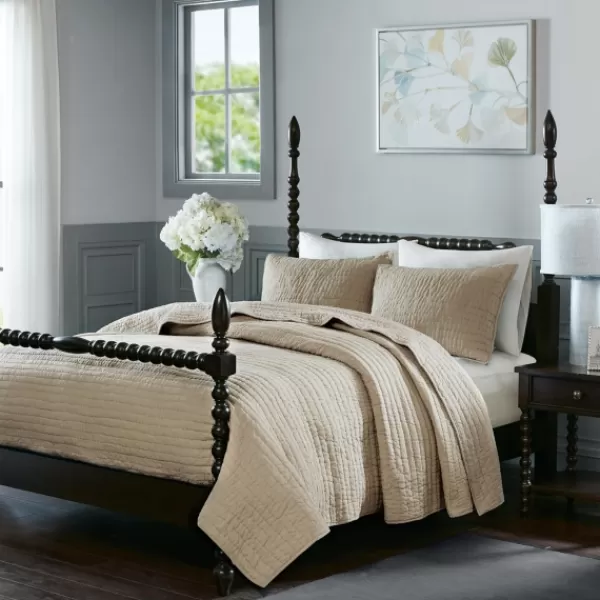 Bedspreads & Coverlets-Kirkland's Home Natural Serene Quilted 3-Pc. King Coverlet Set Tan