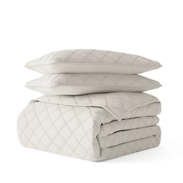 Quilts-Kirkland's Home Natural Stitched Diamond 3-Pc. King Quilt Set Ivory