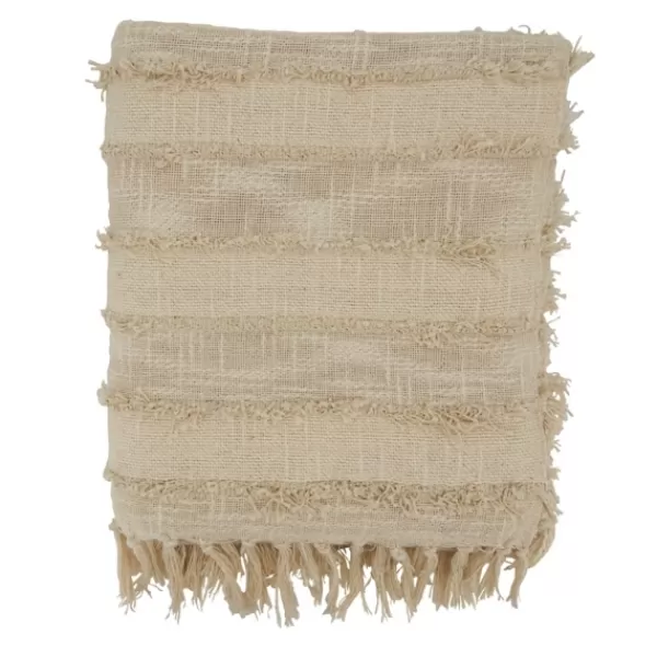 Blankets & Throws-Kirkland's Home Natural Striped And Fringe Throw Blanket Tan