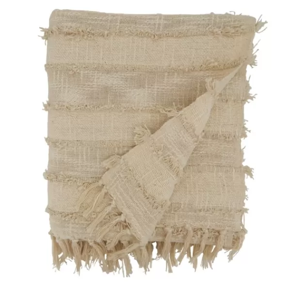 Blankets & Throws-Kirkland's Home Natural Striped And Fringe Throw Blanket Tan