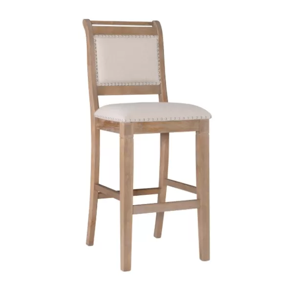 Bar Stools & Counter Height Stools-Kirkland's Home Natural Striped Upholstered Wood Frame Bar Stool Tan