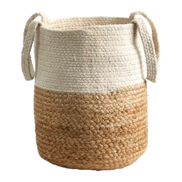 Baskets & Boxes-Kirkland's Home Natural Tan And White Jute Basket With Handles White/Tan