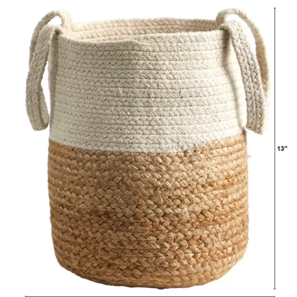 Baskets & Boxes-Kirkland's Home Natural Tan And White Jute Basket With Handles White/Tan