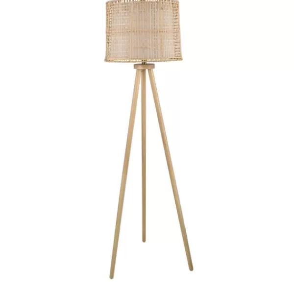 Floor Lamps-Kirkland's Home Natural Tripod Wood And Wicker Floor Lamp Tan