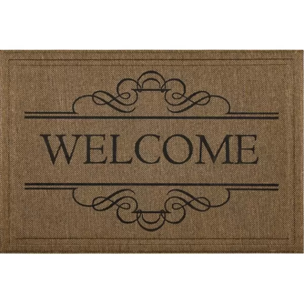 Doormats-Kirkland's Home Natural Welcome Script Doormat Brown/Black