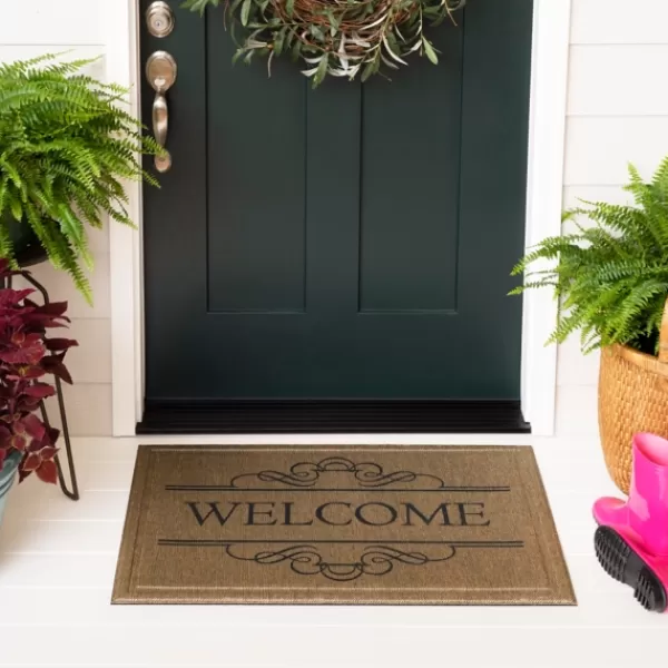 Doormats-Kirkland's Home Natural Welcome Script Doormat Brown/Black