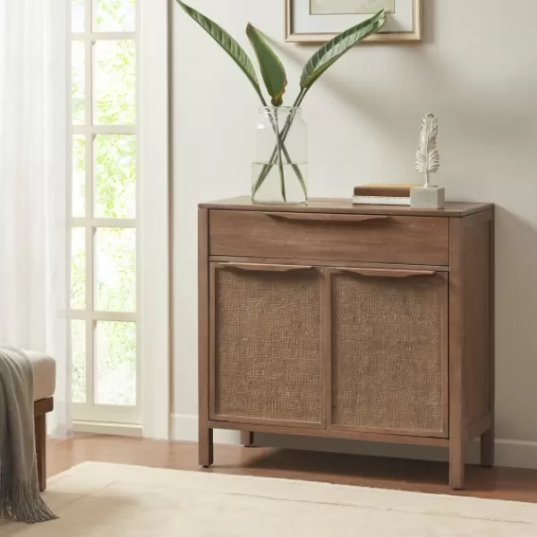 Cabinets & Sideboards-Kirkland's Home Natural Wood 2-Door Cane Webbing Chest Tan