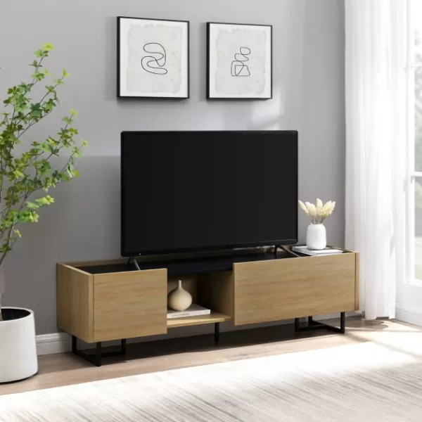 Tv Stands & Media Consoles-Kirkland's Home Natural Wood And Marble 2-Door Tv S D Tan