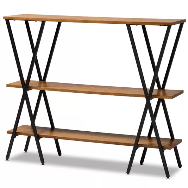 Console Tables-Kirkland's Home Natural Wood And Metal 3-Tier Console Table Brown/Black