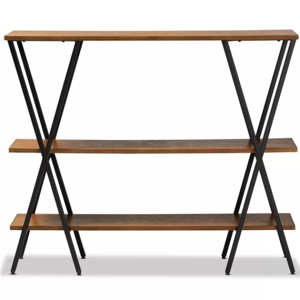 Console Tables-Kirkland's Home Natural Wood And Metal 3-Tier Console Table Brown/Black