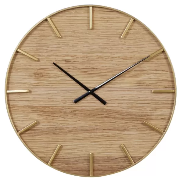 Clocks-Kirkland's Home Natural Wood And Metal Numberless Wall Clock