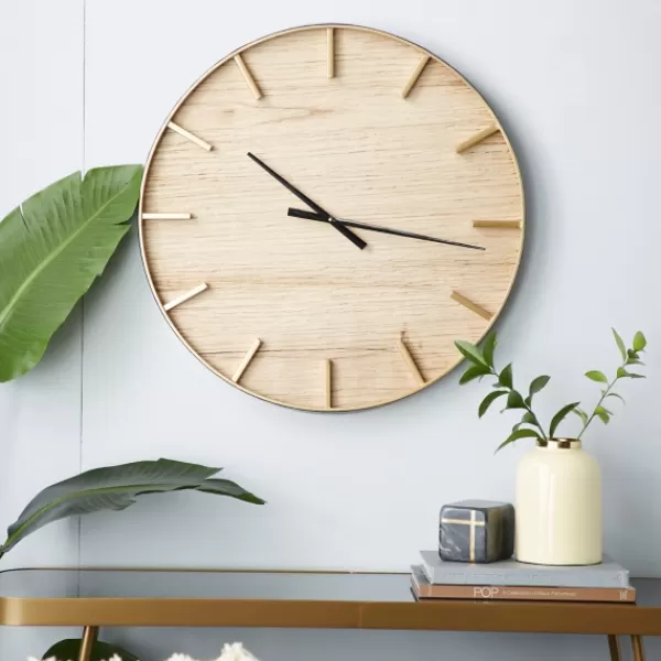 Clocks-Kirkland's Home Natural Wood And Metal Numberless Wall Clock