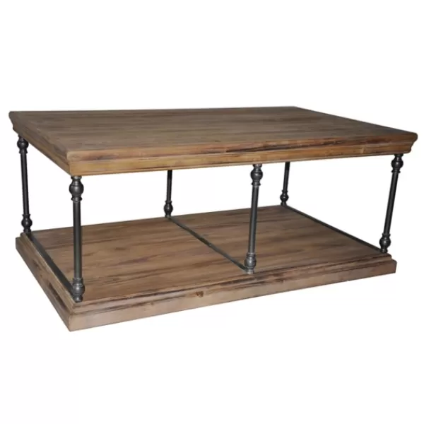 Coffee Tables-Kirkland's Home Natural Wood And Metal Shelf Coffee Table Tan