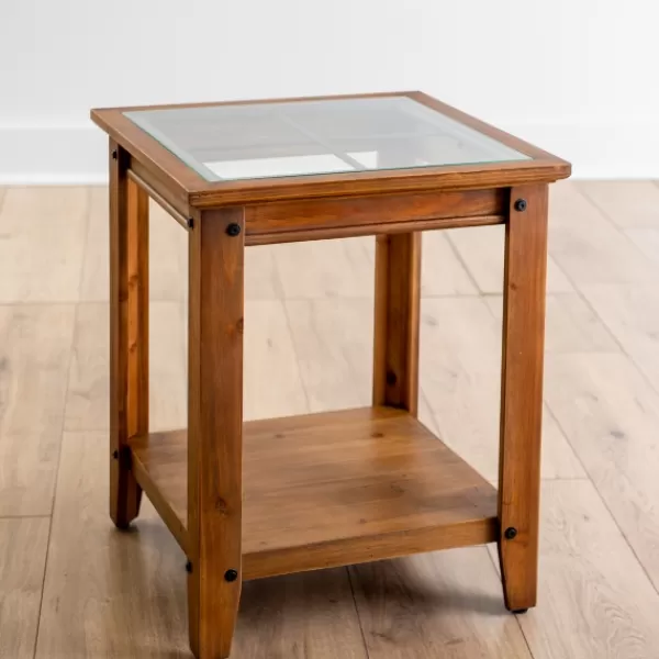 Accent & End Tables-Kirkland's Home Natural Wood And Metal Window Accent Table Brown