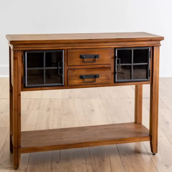 Console Tables-Kirkland's Home Natural Wood And Metal Window Console Table Brown