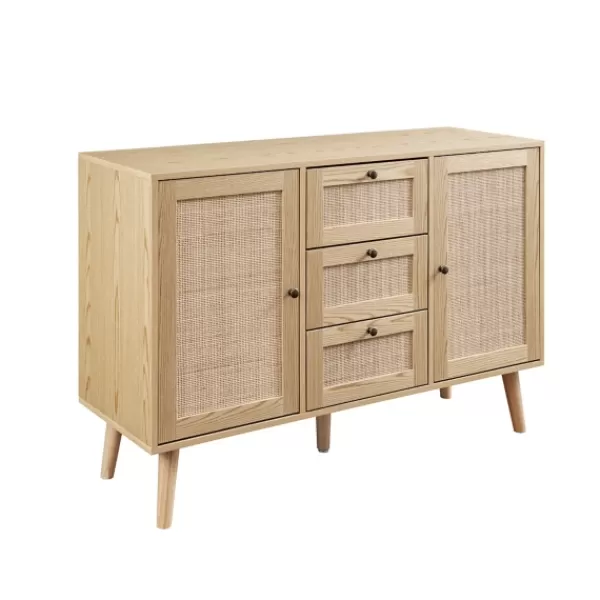 Cabinets & Sideboards-Kirkland's Home Natural Wood And Rat 3-Drawer Sideboard Tan