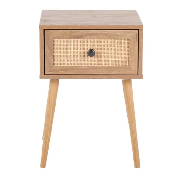 Accent & End Tables-Kirkland's Home Natural Wood And Rat Drawer Accent Table Tan