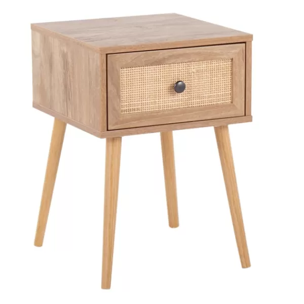 Accent & End Tables-Kirkland's Home Natural Wood And Rat Drawer Accent Table Tan