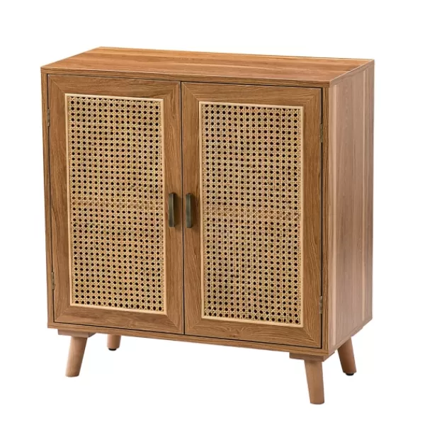 Cabinets & Sideboards-Kirkland's Home Natural Wood And Rattan 2-Door Cabinet Brown