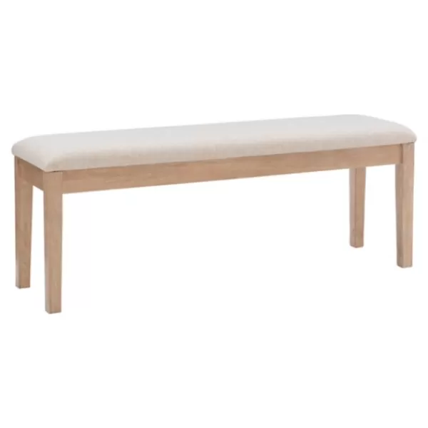 Benches & Ottomans-Kirkland's Home Natural Wood And Upholstered Seat Bench Tan