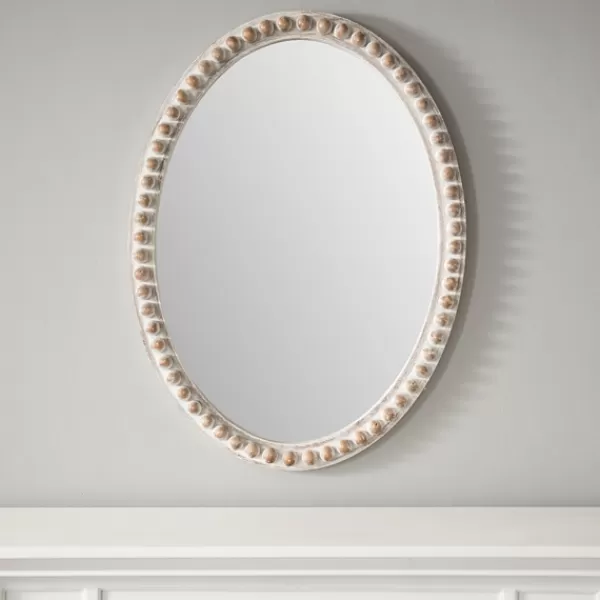 Decorative Mirrors-Kirkland's Home Natural Wood Beaded Frame Oval Mirror