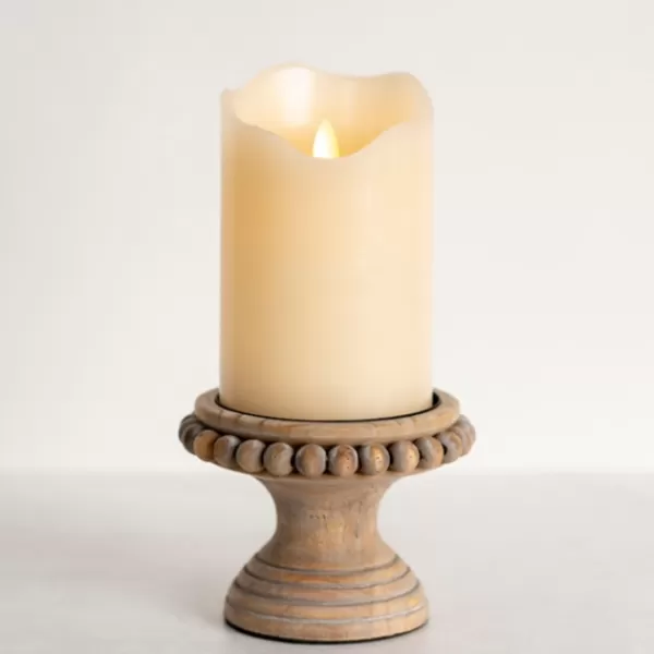 Candle Holders-Kirkland's Home Natural Wood Beaded Pillar Candle Holder, 4 In. Brown