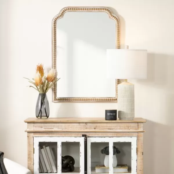 Decorative Mirrors-Kirkland's Home Natural Wood Beaded Scalloped Rectangular Mirror