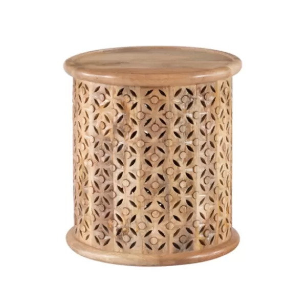 Accent & End Tables-Kirkland's Home Natural Wood Carved Diamonds Accent Table Tan