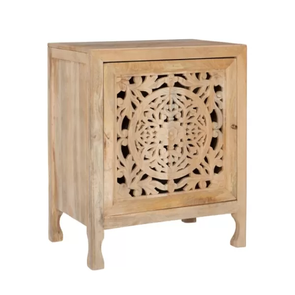 Cabinets & Sideboards-Kirkland's Home Natural Wood Carved Medallion Cabinet Tan