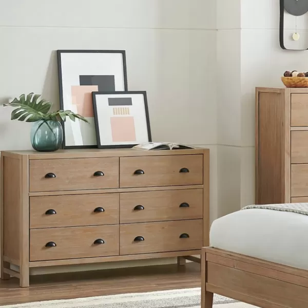 Dressers & Chests-Kirkland's Home Natural Wood Grain 6-Drawer Dresser Tan