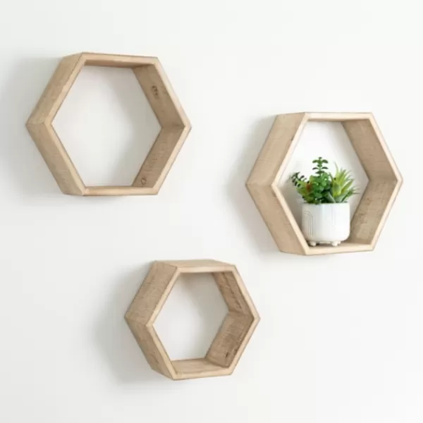 Shelves-Kirkland's Home Natural Wood Hexagon Nesting Shelves, Set Of 3 Tan