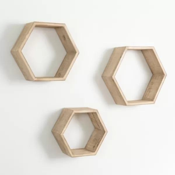 Shelves-Kirkland's Home Natural Wood Hexagon Nesting Shelves, Set Of 3 Tan