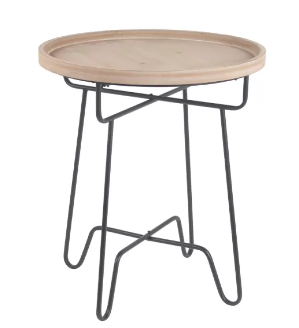 Accent & End Tables-Kirkland's Home Natural Wood Round Tray Top Accent Table Tan/Black