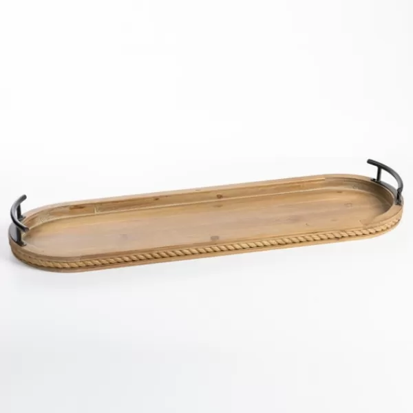 Decorative Trays-Kirkland's Home Natural Wood Scalloped Edge Decorative Tray Tan