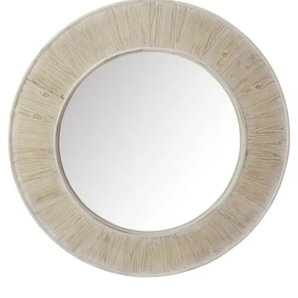 Framed Mirrors-Kirkland's Home Natural Wood Whitewash Round Frame Mirror