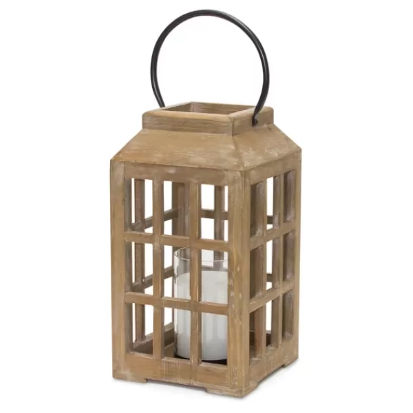 Lanterns-Kirkland's Home Natural Wood Windowpane Lantern, 17 In. Tan