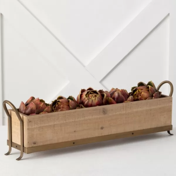 Decorative Trays-Kirkland's Home Natural Wooden Tray With Metal Handles Tan