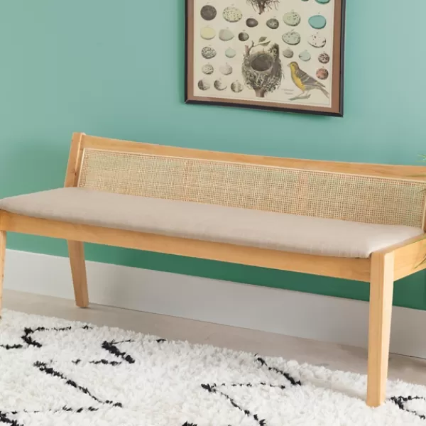 Entryway Furniture-Kirkland's Home Natural Woven Rat Back Minimalist Bench Tan