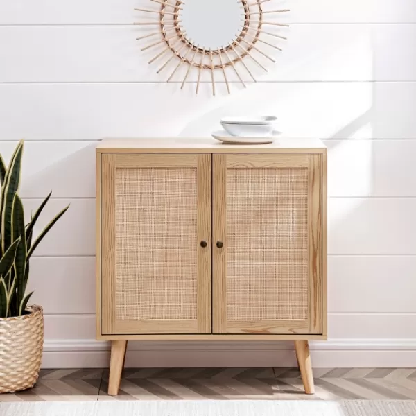 Cabinets & Sideboards-Kirkland's Home Natural Woven Rat Front Cabinet Tan