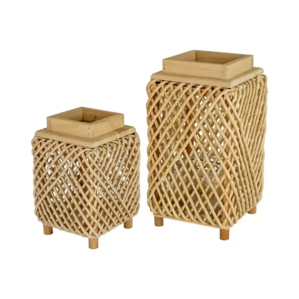 Lanterns-Kirkland's Home Natural Woven Rope And Wood Lanterns, Set Of 2 Tan