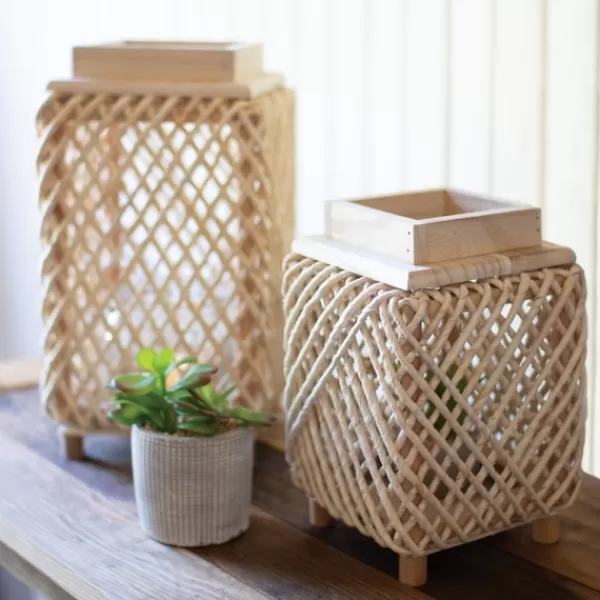 Lanterns-Kirkland's Home Natural Woven Rope And Wood Lanterns, Set Of 2 Tan