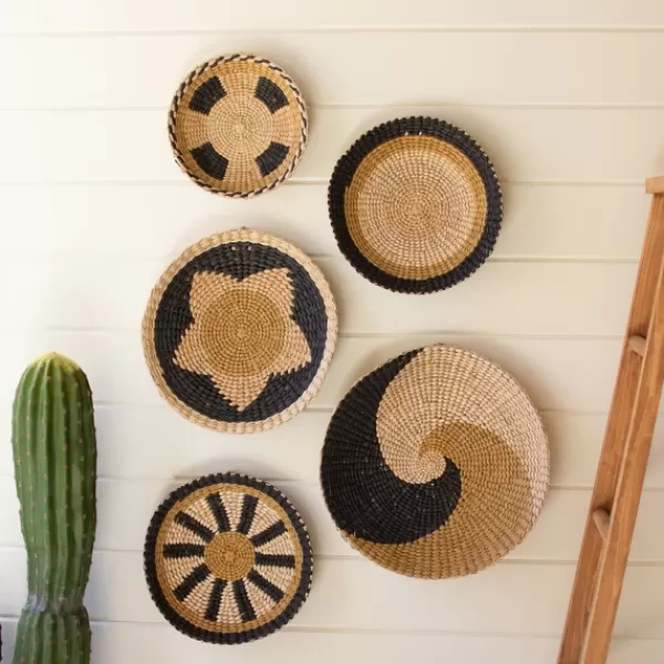 Wall Plaques-Kirkland's Home Natural Woven Seagrass 5-Pc. Wall Decoration Set Tan/Brown/Black