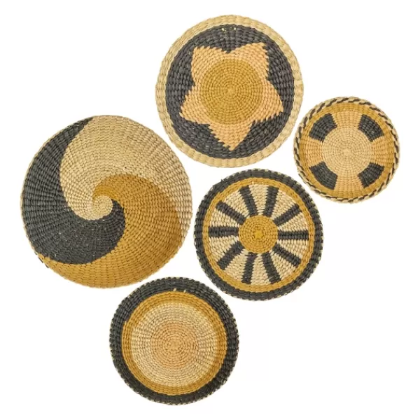 Wall Plaques-Kirkland's Home Natural Woven Seagrass 5-Pc. Wall Decoration Set Tan/Brown/Black
