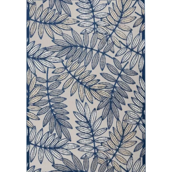 Outdoor Rugs-Kirkland's Home Navy And Gray Botanical Outdoor Area Rug, 6X9 Blue/Gray