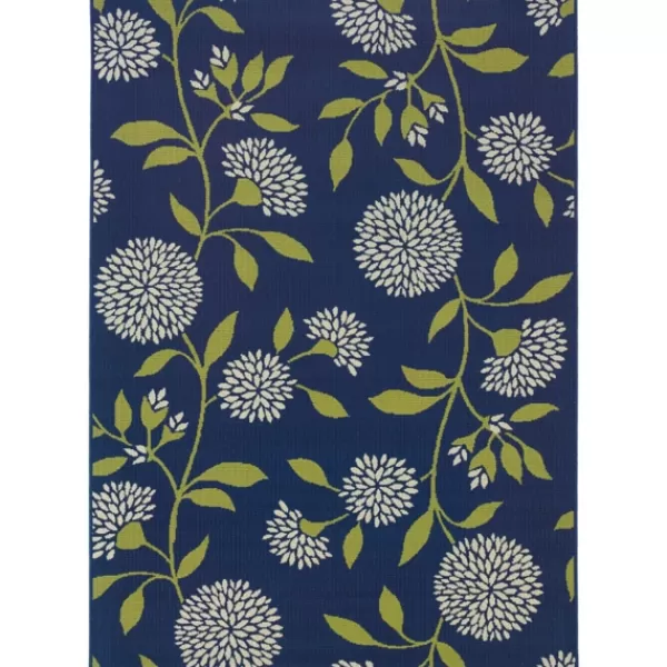 Outdoor Rugs-Kirkland's Home Navy And Green Floral Vine Outdoor Area Rug, 3X5 Blue/Green