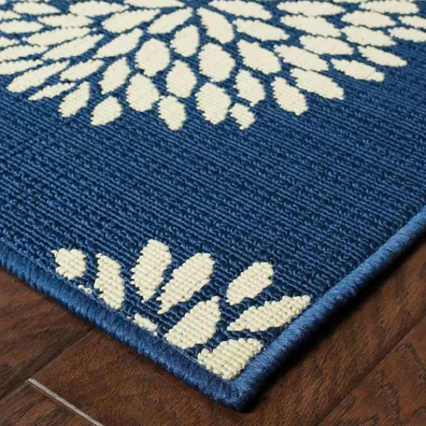 Outdoor Rugs-Kirkland's Home Navy And Green Floral Vine Outdoor Area Rug, 3X5 Blue/Green